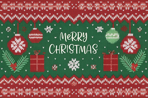 Acogedor telón de fondo navideño de punto cálidos motivos navideños hechos a mano en clásico rojo blanco y verde