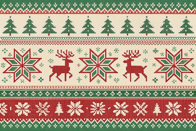 Acogedor telón de fondo navideño de punto cálidos motivos navideños hechos a mano en clásico rojo blanco y verde