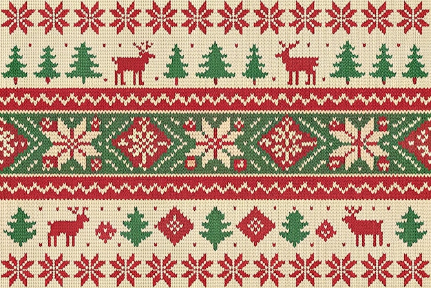 Acogedor telón de fondo navideño de punto cálidos motivos navideños hechos a mano en clásico rojo blanco y verde