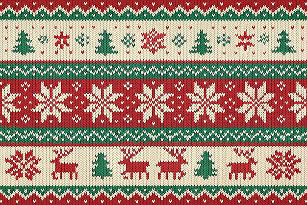Acogedor telón de fondo navideño de punto cálidos motivos navideños hechos a mano en clásico rojo blanco y verde