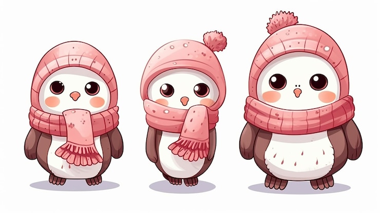 Foto acogedora bufanda y manoplas en un lindo y divertido estilo kawaii de dibujos animados
