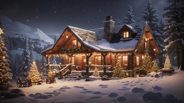 acogedora cabaña en el bosque con un paisaje cubierto de nieve imágenes de fondos navideños