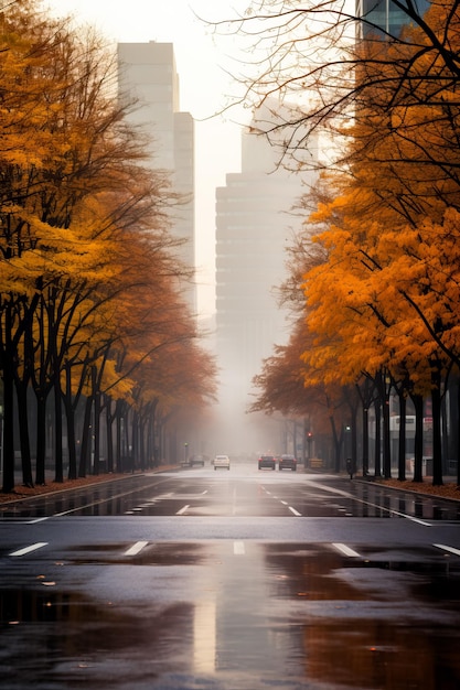 Foto acogedora calle de otoño en la megapolis