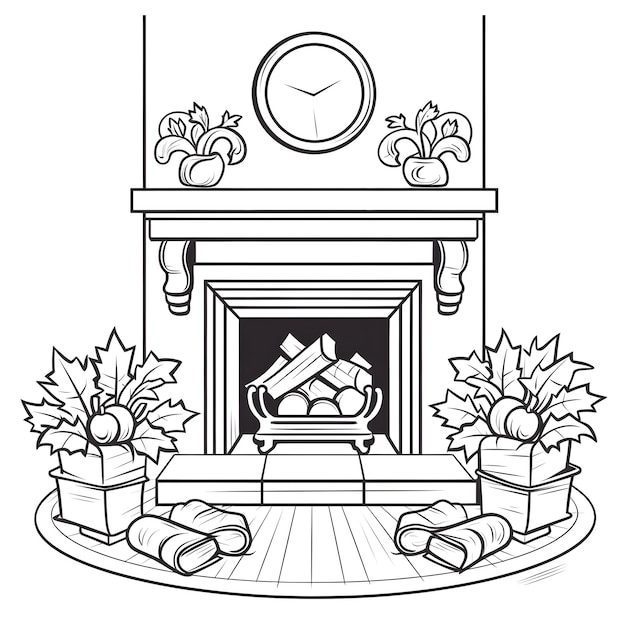 una acogedora chimenea de Acción de Gracias con leños y llamas simples