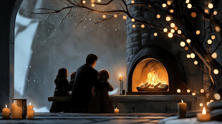 Una acogedora reunión familiar junto a una cálida chimenea