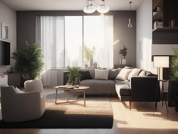 Acogedora sala de estar de un apartamento moderno