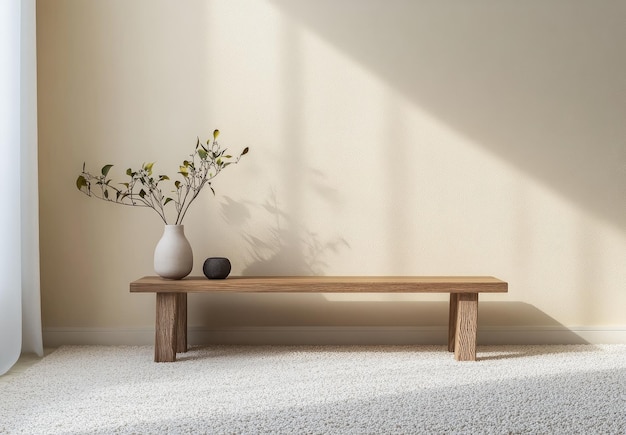 Acogedora sala de estar con un armario de madera cómodo sofá y alfombra