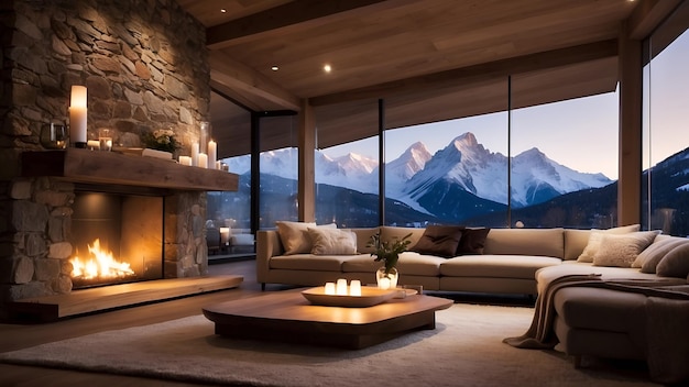 Foto una acogedora sala de estar con chimenea