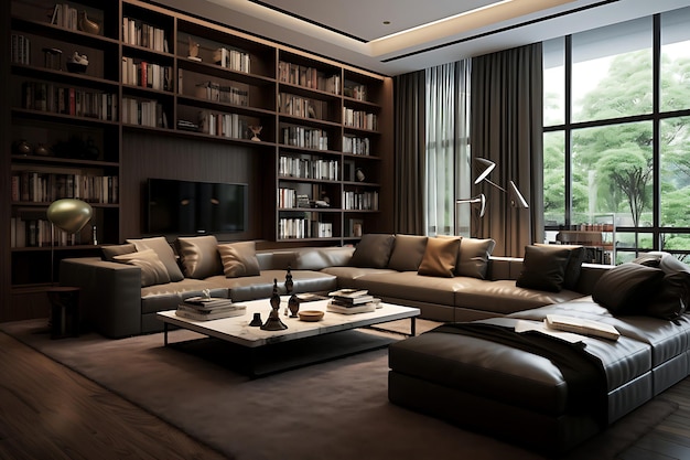 Acogedora sala de estar Diseño de interiores Representación 3D