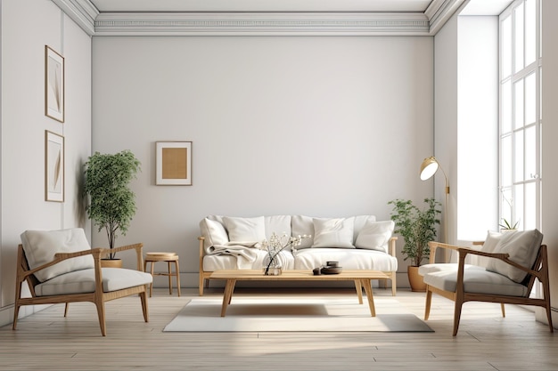 Acogedora sala de estar con muebles cómodos y un toque de naturaleza IA generativa