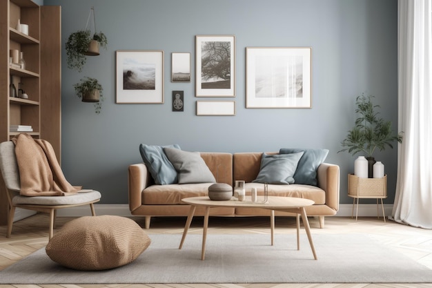 Acogedora sala de estar con muebles y decoración IA generativa