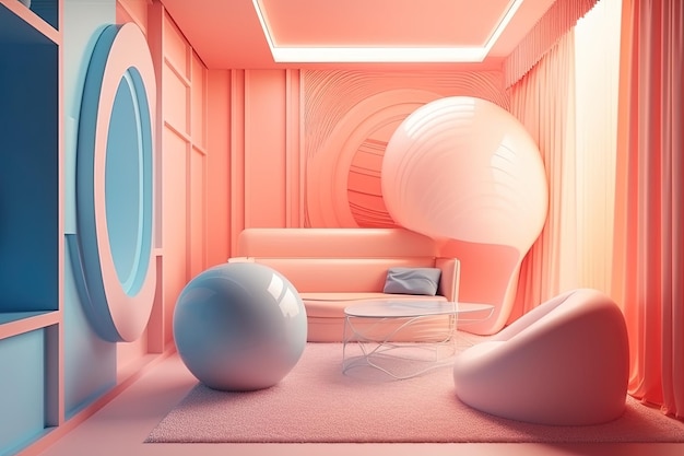 Acogedora sala de estar con muebles y un elemento lúdico IA generativa