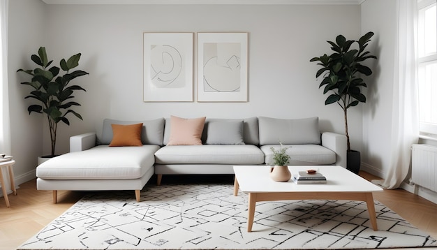 Foto acogedora sala de estar con muebles de estilo escandinavo