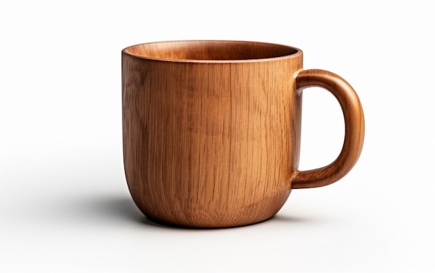 Acogedora taza de madera sobre un fondo blanco