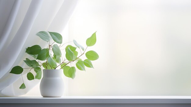 Foto acogedora ventana blanca con hojas verdes