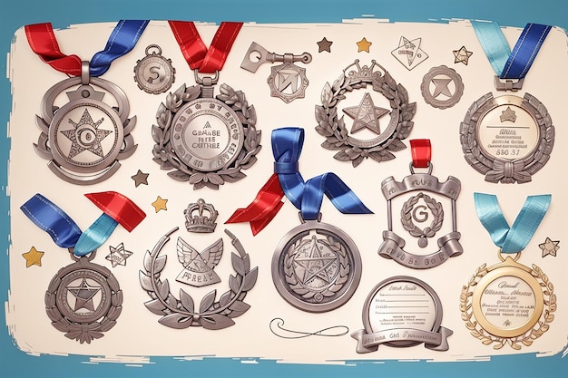 Acolades Doodle Award Medalhas e Certificados desenhados à mão