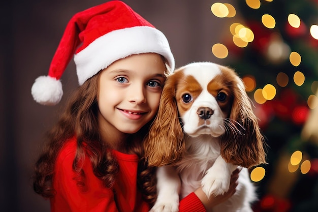 Aconchegante vibração de férias, spaniel feminino e magia de Natal