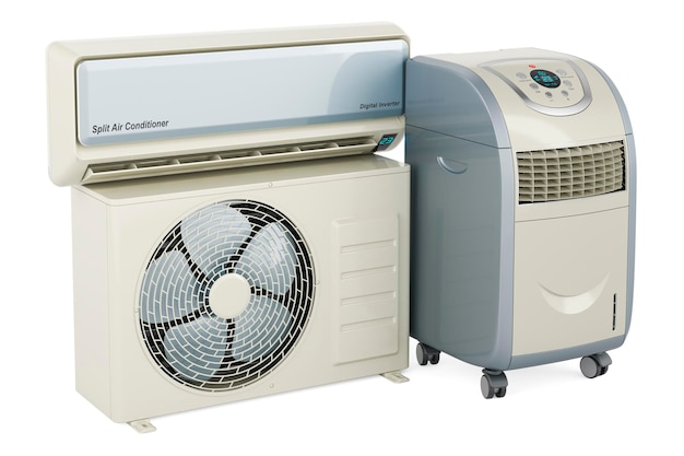 Acondicionador de aire y acondicionador de aire portátil Equipos eléctricos de refrigeración y clima Representación 3D