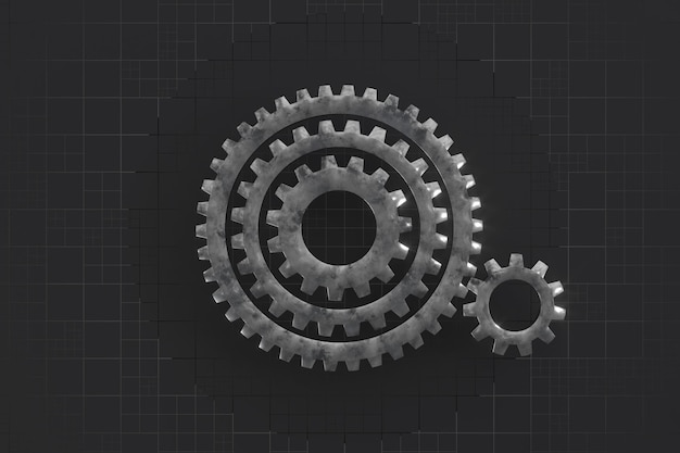 Acoplamiento de engranajes mecánicos piezas metálicas renderizado 3d