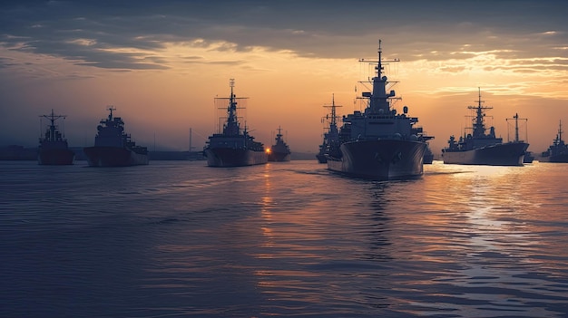 Foto acorazados en la marina militar en el mar generative ai