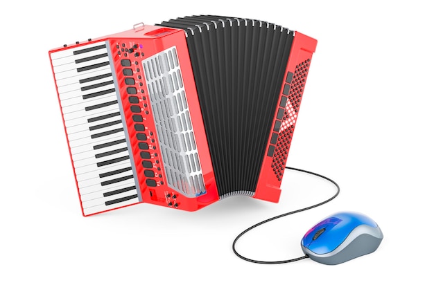 Acordeão de piano com renderização 3D de mouse de computador