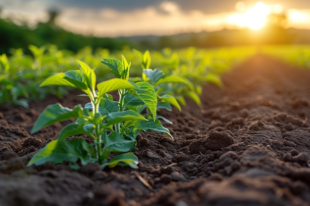 un acre de brotes que entran en las primeras etapas de cultivo