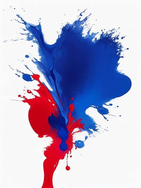 Acrílico de colores azul y rojo en agua Mancha de tinta Fondo blanco abstracto