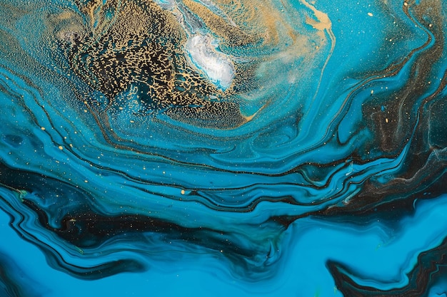 Acrílico Fluid Art Ondas de safira azul e inclusão de grade de ouro Fundo ou textura de mármore abstrato