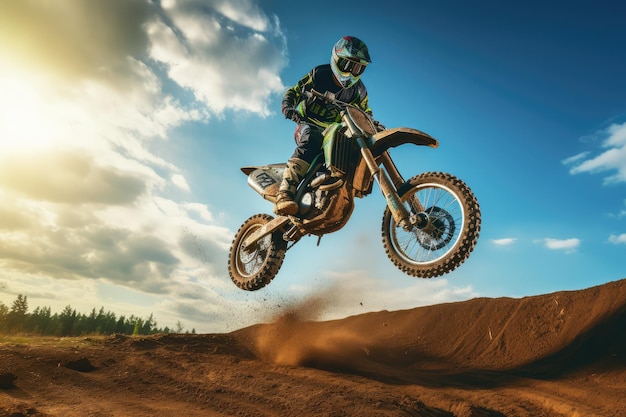 Foto acrobacia en motocicleta o salto en coche un tipo de motocross fuera de carretera