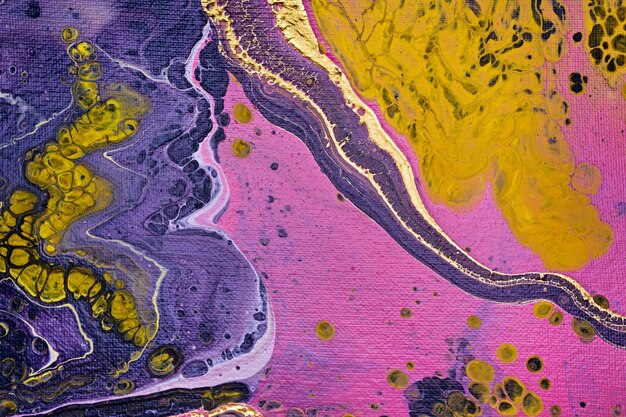 Acryl Fluid Art Magentafarbene und violette Wellen und Wirbel Liquid Gold Wave auf Leinwand Digitales Dekor Abstrakter Steinhintergrund oder Textur