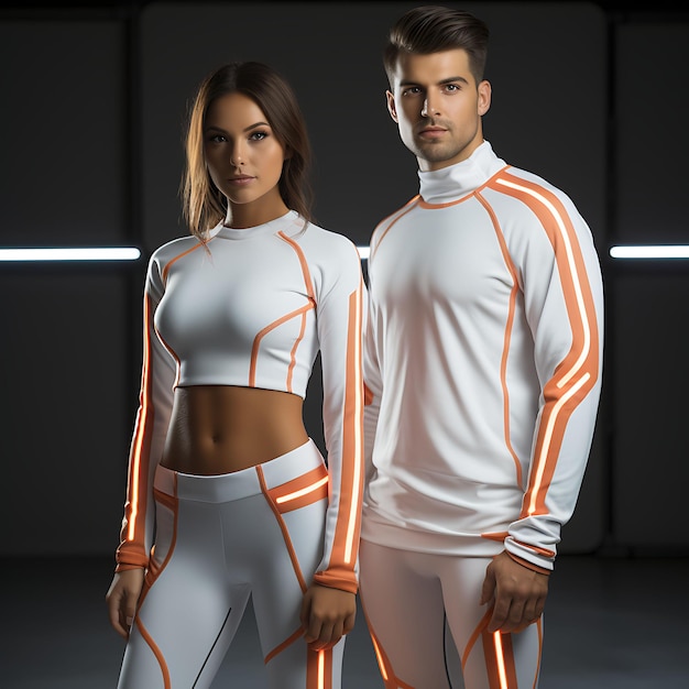 Activewear Reflektierende Akzente Futuristische Form Designstil F Mode Kleidung auf sauberem Hintergrund