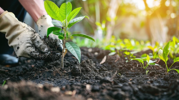 Foto actividade de dedão verde plantação de árvores trabalho de jardinagem