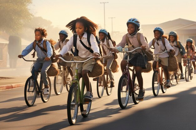 Actividades escolares para niños, incluido el aprendizaje de la lectura, deportes, regreso a la escuela, andar en bicicleta.