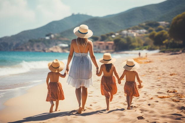 Actividades familiares de vacaciones en la playa IA generativa