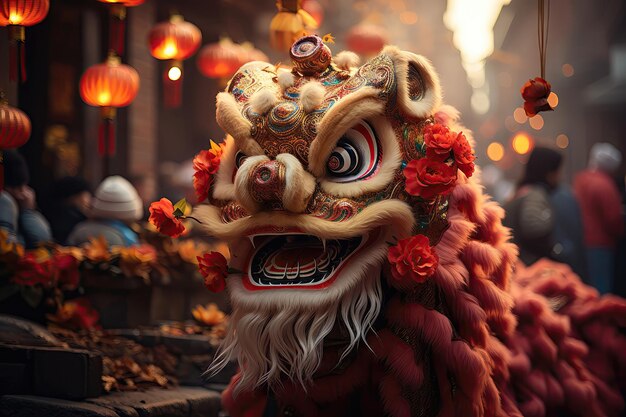 Foto actividades del festival tradicional chino danza del león