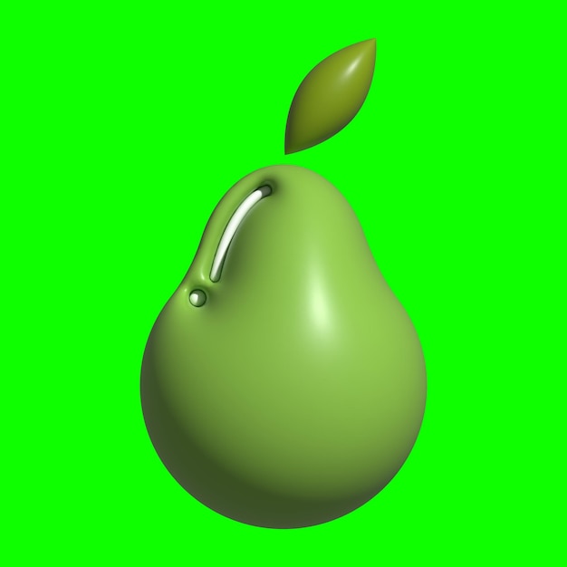 Activo de pera verde 3D con un fondo de pantalla verde