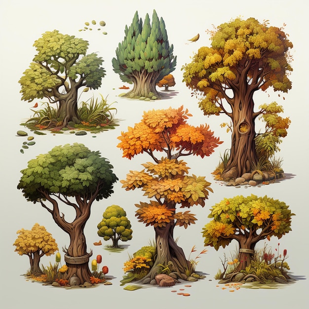 Foto activos del juego del árbol de otoño