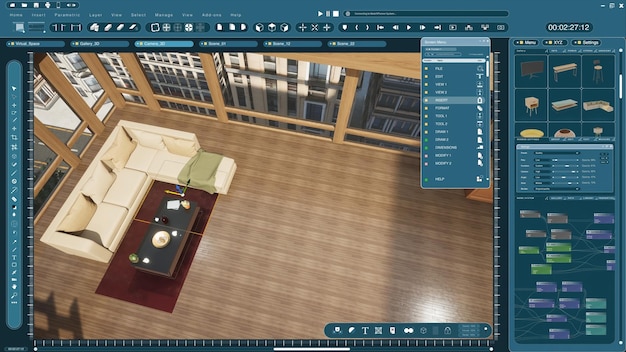 Los activos se mueven en la interfaz de software de diseño arquitectónico de modelado 3D