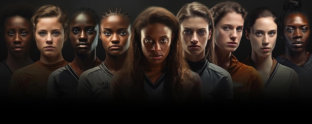 las actrices del equipo de fútbol posando para la cámara al estilo de la ciencia ficción negra