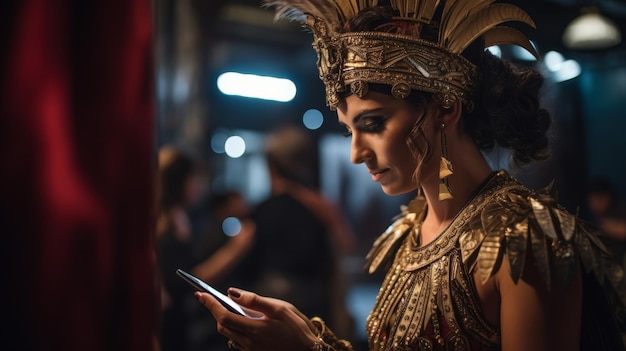 Foto una actriz romana repite entre bastidores en el gran teatro