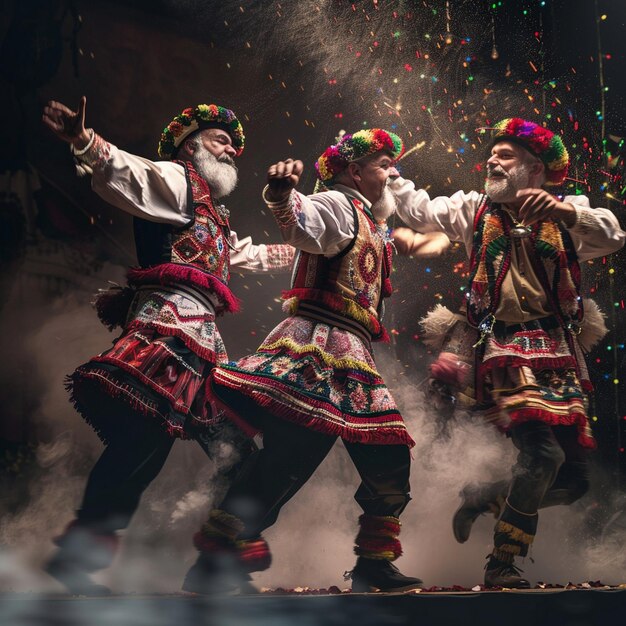 Foto actuación de la danza popular tradicional búlgara en el escenario