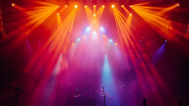 Actuación musical en vivo en el escenario con iluminación de reflectores