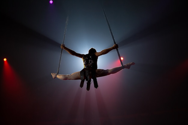 Actuaciones de artistas en altura bajo la cúpula del circo.