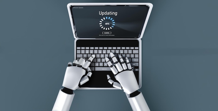 Foto actualización de software en la computadora para la versión más moderna del software del dispositivo