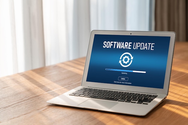 Foto actualización de software en la computadora para una versión moderna de la actualización del software del dispositivo