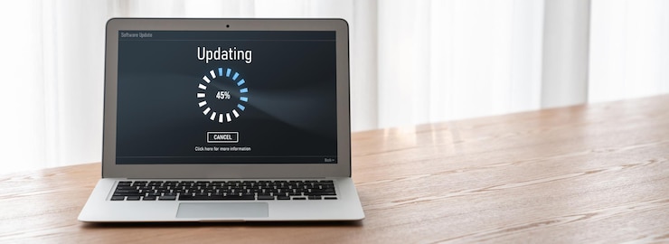 Foto actualización de software en la computadora para la versión modish de la actualización de software del dispositivo