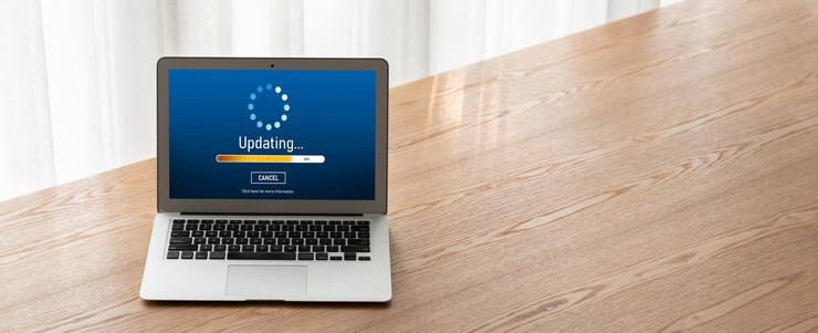 Foto actualización de software en la computadora para la versión modish de la actualización de software del dispositivo