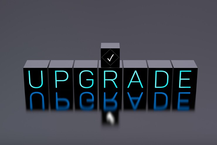 Foto actualizar el concepto de neón de texto con marca de verificación instalar o actualizar aplicaciones de software actualización de firmware nueva versión del programa actualización de software exitosa 3d render