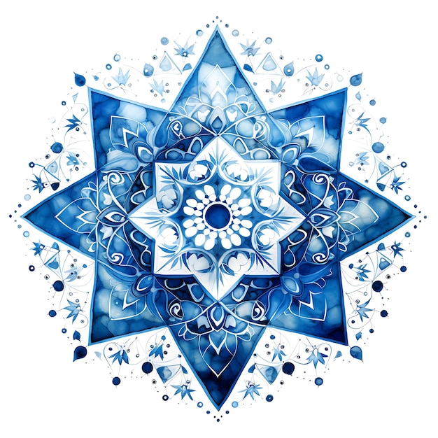 Acuarela de la alfombra israelí Mizrah Motivo de la estrella de David Patrón simétrico R Clipart Patrón de camiseta