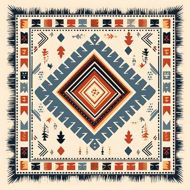 Acuarela de alfombra Kilim turca Motivos geométricos Diseño de líneas rectas Squ Clipart Patrón de camiseta